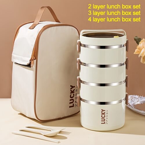 03856af8-0617-47f9-ad69-8e9aada6ea6b.jpg 2-Tier Lunch Box Set u002F 3-Tier Lunch Box Set u002F 4-Tier Lunch Box Set - Large Capacity Stainless Steel Lunch Box with Insulated Lunch Bag, Suitable for School, Camping, Workplace - Ideal for Students and Office Workers - A Must-Have for Students