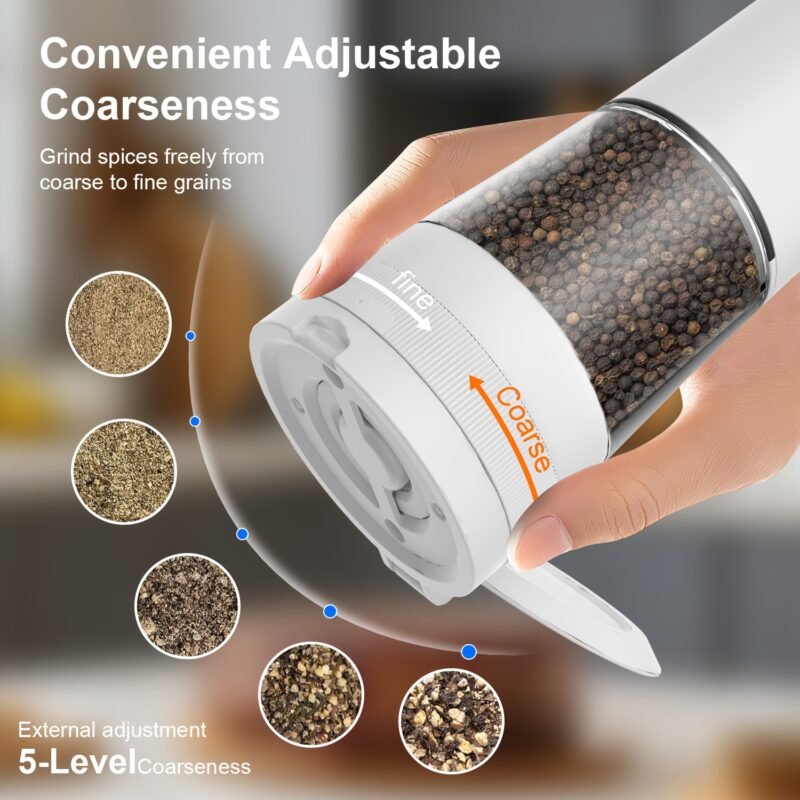 1pcu002F2pcs Automatic Electric Pepper & Salt Grinder - LED Display Stainless Steel Mill, External Coarseness Adjustment