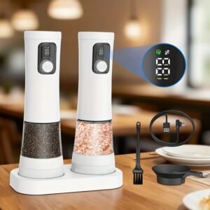1pcu002F2pcs Automatic Electric Pepper & Salt Grinder - LED Display Stainless Steel Mill, External Coarseness Adjustment