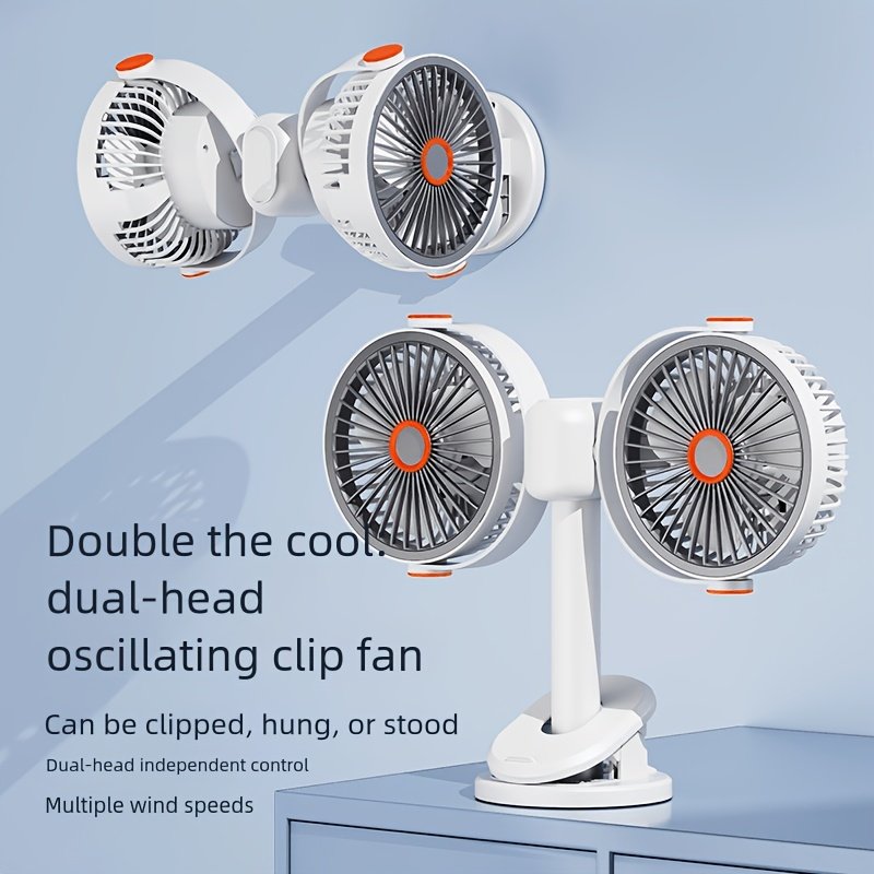 2026 Dual-Head 3-in-1 Circulating Fan: 5-Speed USB Rechargeable Clip & Wall-Mount Fan