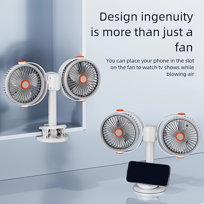 2026 Dual-Head 3-in-1 Circulating Fan: 5-Speed USB Rechargeable Clip & Wall-Mount Fan