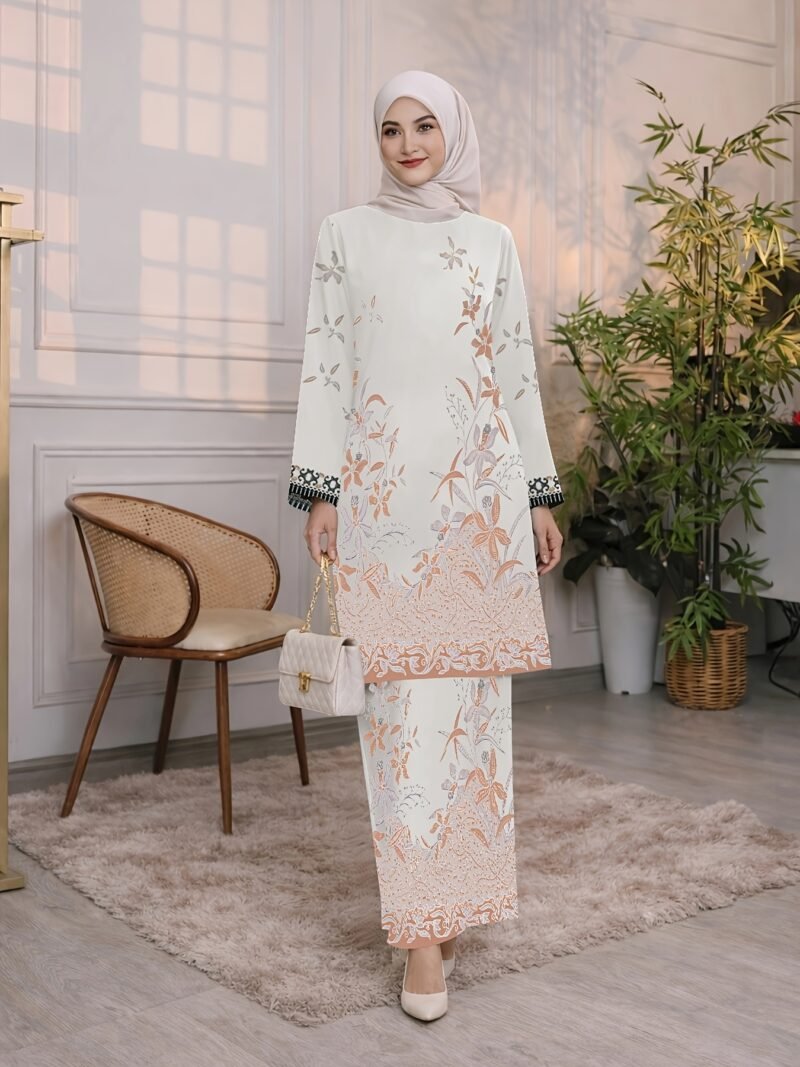 Modern Elegant Exclusive Raya Baju Kurung | Latest 2026 Batik Printed Soft & Ironless Moss Crepe Material, Long Sleeve, Crew Neck, Loose Fit For Springu002FSummer
