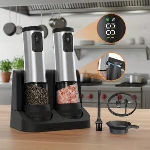 1pcu002F2pcs Automatic Electric Pepper & Salt Grinder - LED Display Stainless Steel Mill, External Coarseness Adjustment
