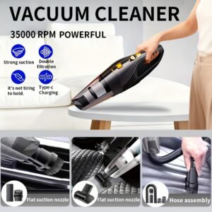 Portable 6000PA Car Vacuum: High-Suction Cordless Cleaner with 5 Pro-Attachments
