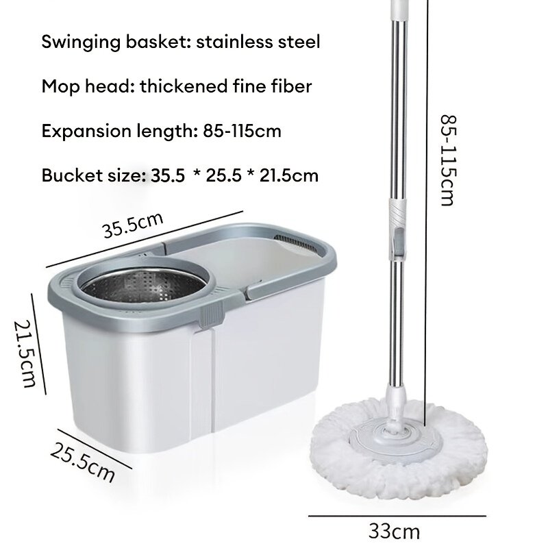 360° Quick-Spin Microfiber Mop: Hands-Free Bucket Set with Wheels & 2 Mop Pads