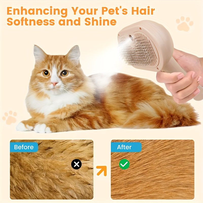 3-in-1 Steamy Pet Brush: Electric Spray Grooming & One-Click Hair Removal for Cats & Dogs