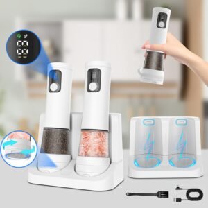 1pcu002F2pcs Automatic Electric Pepper & Salt Grinder - LED Display Stainless Steel Mill, External Coarseness Adjustment