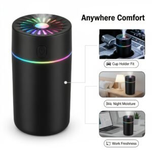 2-in-1 Car Aroma Diffuser & Humidifier: 7-Color LED Sonic Mist for Car, Office & Home