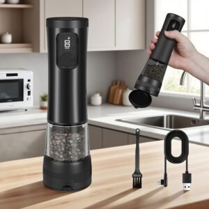 1pcu002F2pcs Automatic Electric Pepper & Salt Grinder - LED Display Stainless Steel Mill, External Coarseness Adjustment