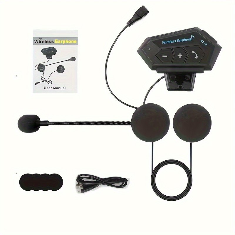Wireless 12 Motorcycle Helmet Headset: Bluetooth Hands-Free Calls & HD Stereo Music