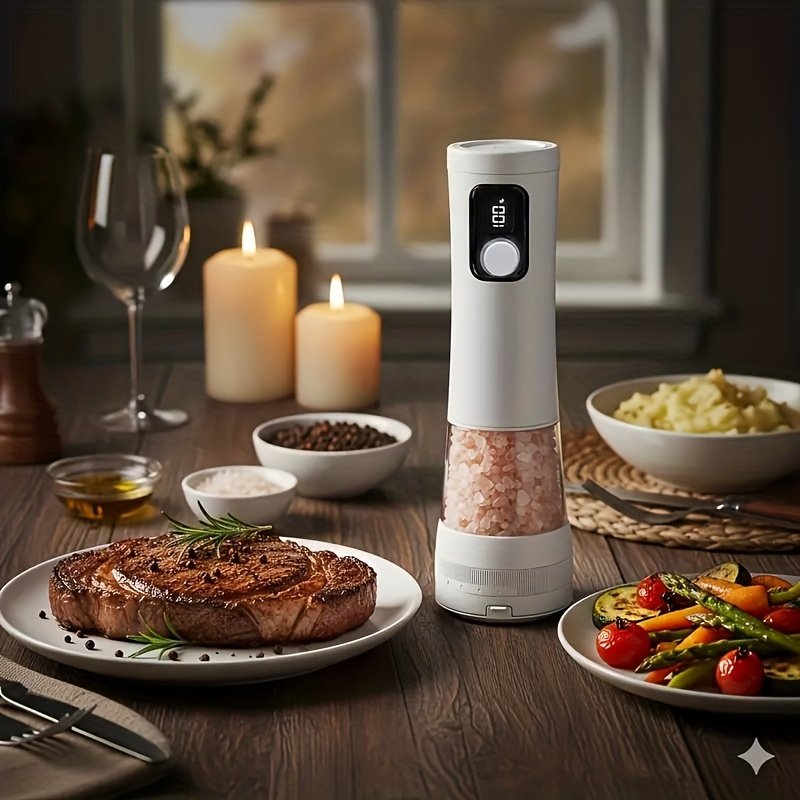 1pcu002F2pcs Automatic Electric Pepper & Salt Grinder - LED Display Stainless Steel Mill, External Coarseness Adjustment