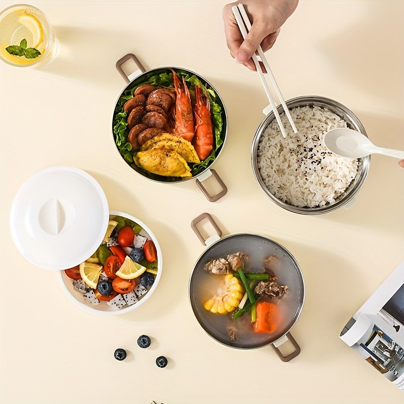 2-Tier Lunch Box Set u002F 3-Tier Lunch Box Set u002F 4-Tier Lunch Box Set - Large Capacity Stainless Steel Lunch Box with Insulated Lunch Bag, Suitable for School, Camping, Workplace - Ideal for Students and Office Workers - A Must-Have for Students