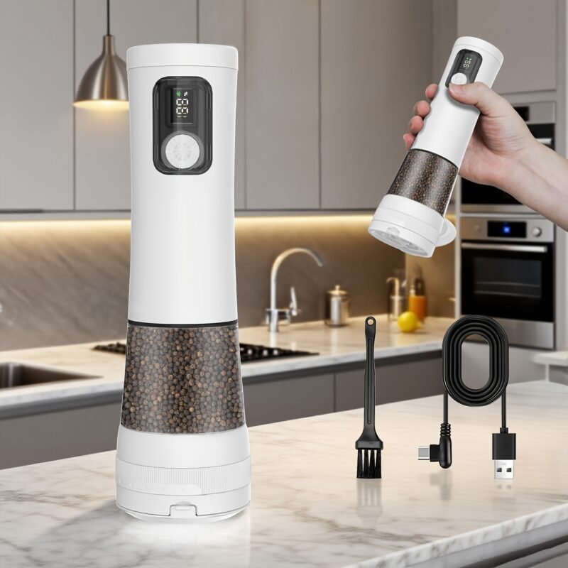 1pcu002F2pcs Automatic Electric Pepper & Salt Grinder - LED Display Stainless Steel Mill, External Coarseness Adjustment