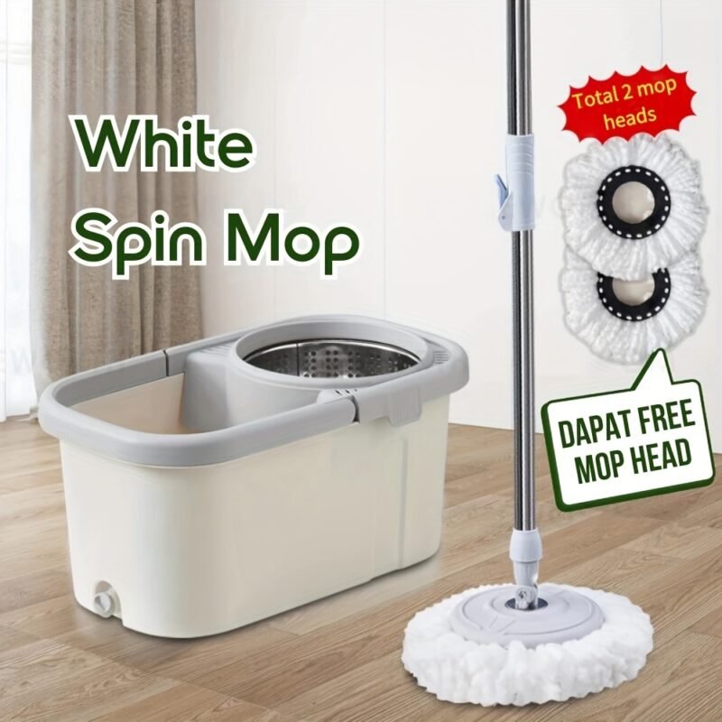 360° Quick-Spin Microfiber Mop: Hands-Free Bucket Set with Wheels & 2 Mop Pads