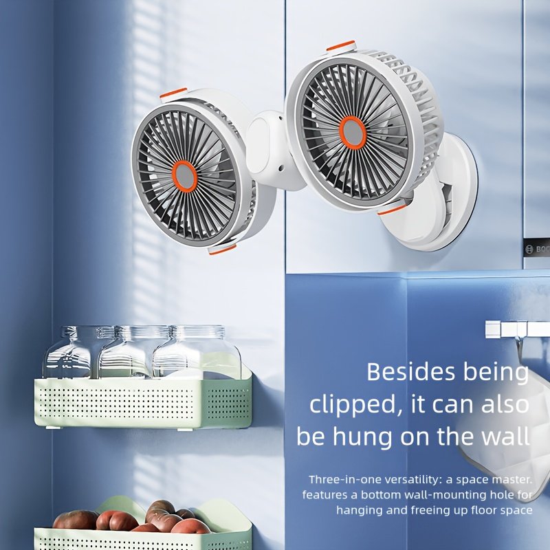 2026 Dual-Head 3-in-1 Circulating Fan: 5-Speed USB Rechargeable Clip & Wall-Mount Fan