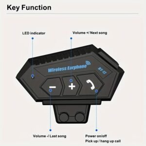 Wireless 12 Motorcycle Helmet Headset: Bluetooth Hands-Free Calls & HD Stereo Music