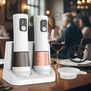 1pcu002F2pcs Automatic Electric Pepper & Salt Grinder - LED Display Stainless Steel Mill, External Coarseness Adjustment
