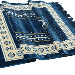 Prayer Mat Rug for Muslim Men. Women or Kids. Portable Praying Mat and Prayer Beads Sets for Islamic Gifts – Muslim Prayer Rug For Ramadan. Umrah. Hajj - Turkish Rug for Meditation and Worship (BLUE)