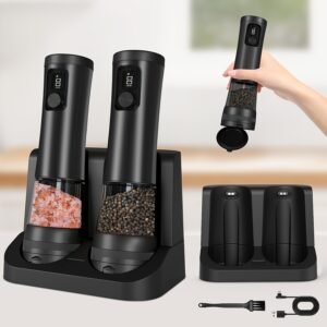 1pcu002F2pcs Automatic Electric Pepper & Salt Grinder - LED Display Stainless Steel Mill, External Coarseness Adjustment