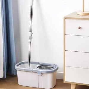 360° Quick-Spin Microfiber Mop: Hands-Free Bucket Set with Wheels & 2 Mop Pads