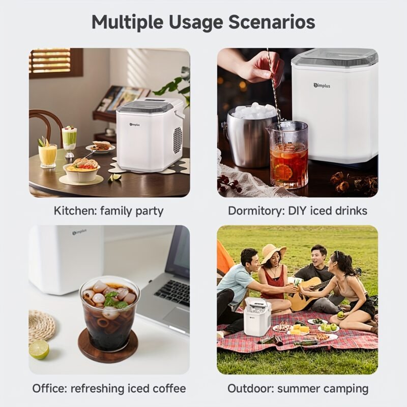 Simplus Ice Maker Household 1.3L Water Tank Compact Design Low Power Automatic Ice Production Self-cleaning Function for Convenience Rapid Ice Production In 7-8 Minutes Compact Size, Multiple Usage Scenarios, Kitchen, Dormitory, Office
