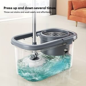 360° Quick-Spin Microfiber Mop: Hands-Free Bucket Set with Wheels & 2 Mop Pads