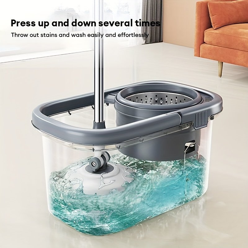 360° Quick-Spin Microfiber Mop: Hands-Free Bucket Set with Wheels & 2 Mop Pads