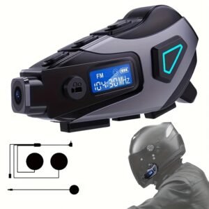 5-in-1 Helmet Headset: 2K DVR Camera & Bluetooth 5.4 Noise-Reduction Intercom (32GB Included)