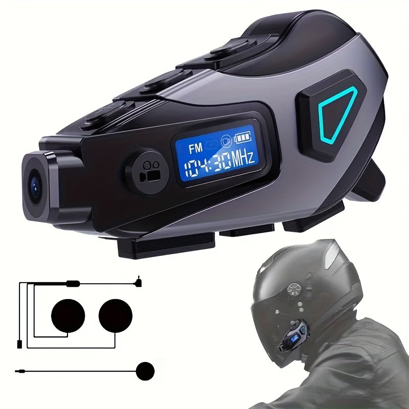 5-in-1 Helmet Headset: 2K DVR Camera & Bluetooth 5.4 Noise-Reduction Intercom (32GB Included)