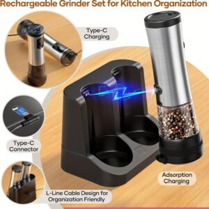 1pcu002F2pcs Automatic Electric Pepper & Salt Grinder - LED Display Stainless Steel Mill, External Coarseness Adjustment