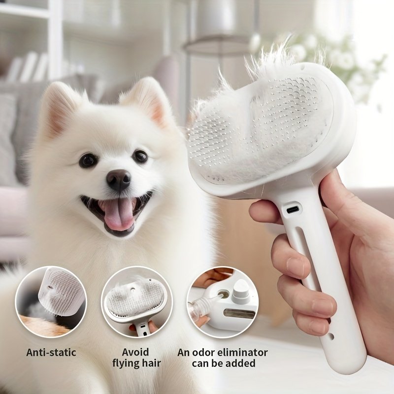 3-in-1 Steamy Pet Brush: Electric Spray Grooming & One-Click Hair Removal for Cats & Dogs