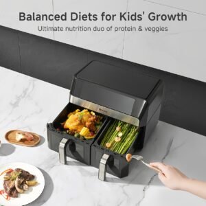 Simplus 10L Dual-Basket Air Fryer: Transparent Window + Clear LCD Display, 11 Predefined Settings, Perfect for Family Events
