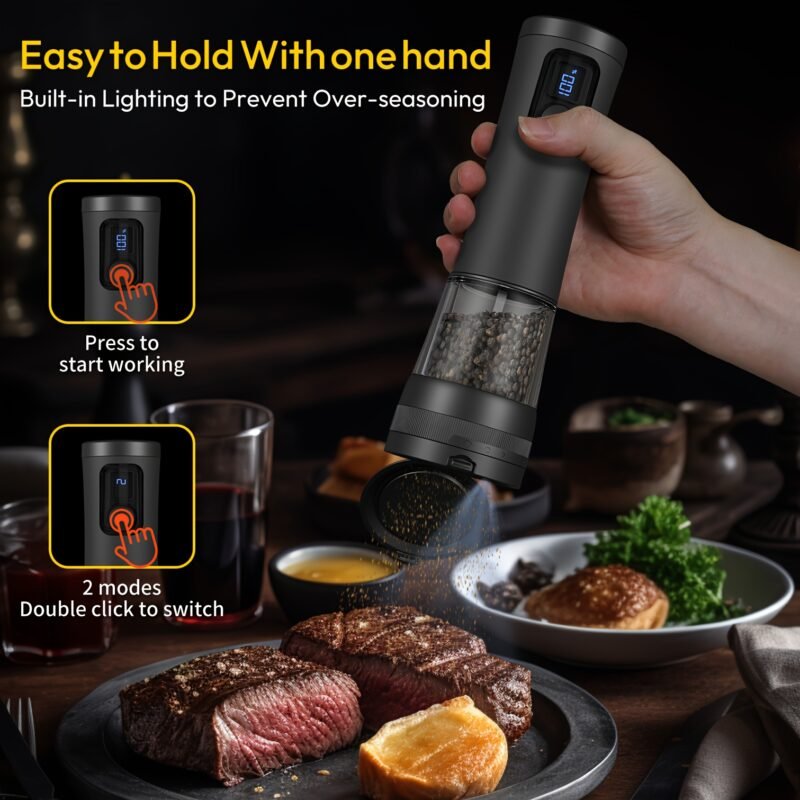 1pcu002F2pcs Automatic Electric Pepper & Salt Grinder - LED Display Stainless Steel Mill, External Coarseness Adjustment