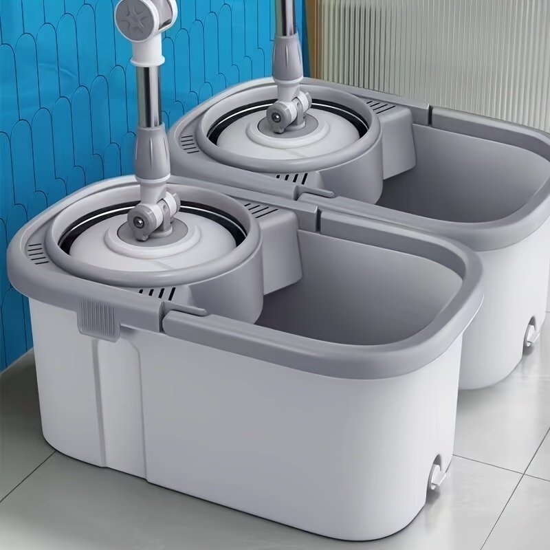 360° Quick-Spin Microfiber Mop: Hands-Free Bucket Set with Wheels & 2 Mop Pads