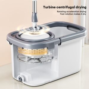 360° Quick-Spin Microfiber Mop: Hands-Free Bucket Set with Wheels & 2 Mop Pads