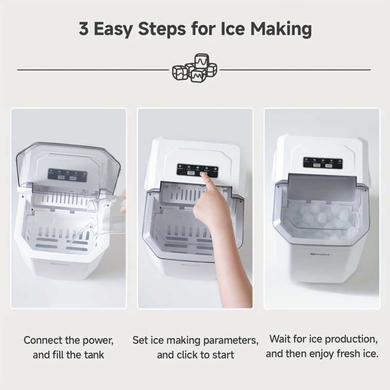 Simplus Ice Maker Household 1.3L Water Tank Compact Design Low Power Automatic Ice Production Self-cleaning Function for Convenience Rapid Ice Production In 7-8 Minutes Compact Size, Multiple Usage Scenarios, Kitchen, Dormitory, Office