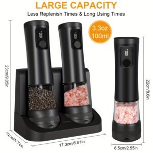 1pcu002F2pcs Automatic Electric Pepper & Salt Grinder - LED Display Stainless Steel Mill, External Coarseness Adjustment