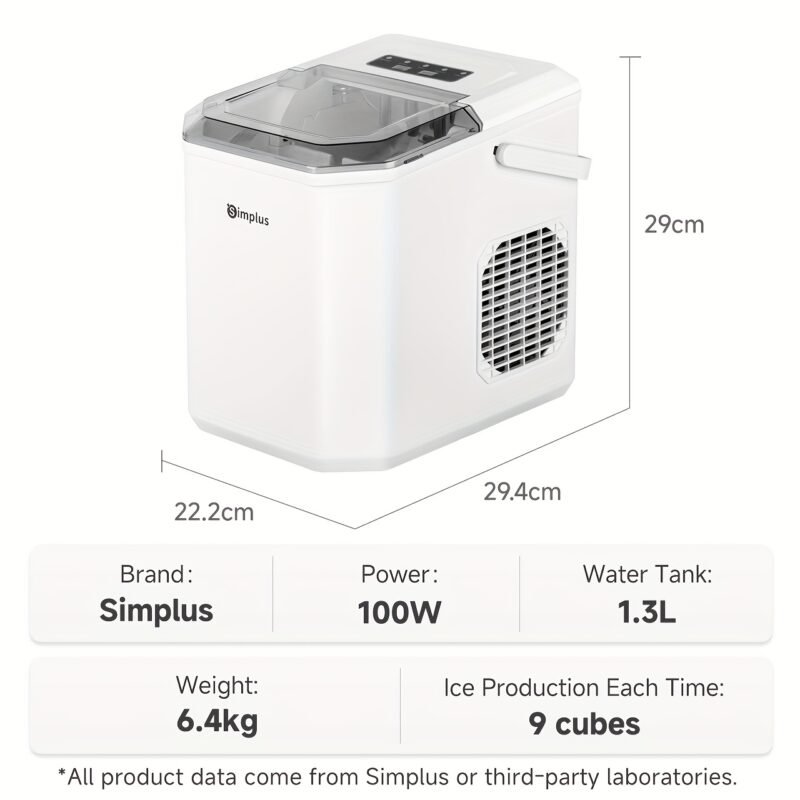 Simplus Ice Maker Household 1.3L Water Tank Compact Design Low Power Automatic Ice Production Self-cleaning Function for Convenience Rapid Ice Production In 7-8 Minutes Compact Size, Multiple Usage Scenarios, Kitchen, Dormitory, Office