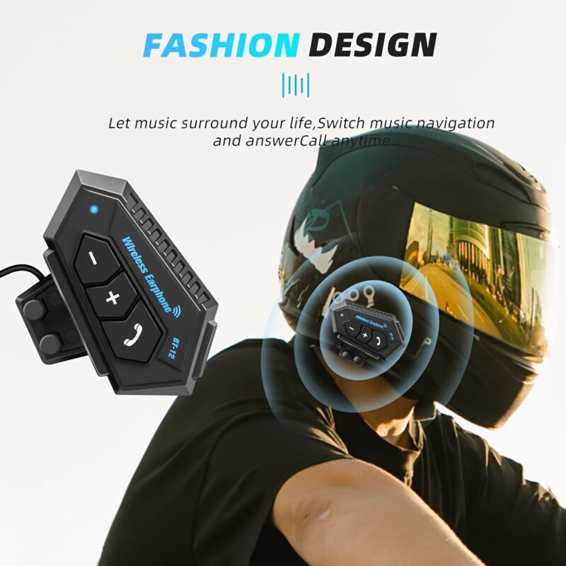 Wireless 12 Motorcycle Helmet Headset: Bluetooth Hands-Free Calls & HD Stereo Music