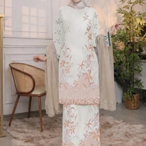 Modern Elegant Exclusive Raya Baju Kurung | Latest 2026 Batik Printed Soft & Ironless Moss Crepe Material, Long Sleeve, Crew Neck, Loose Fit For Springu002FSummer