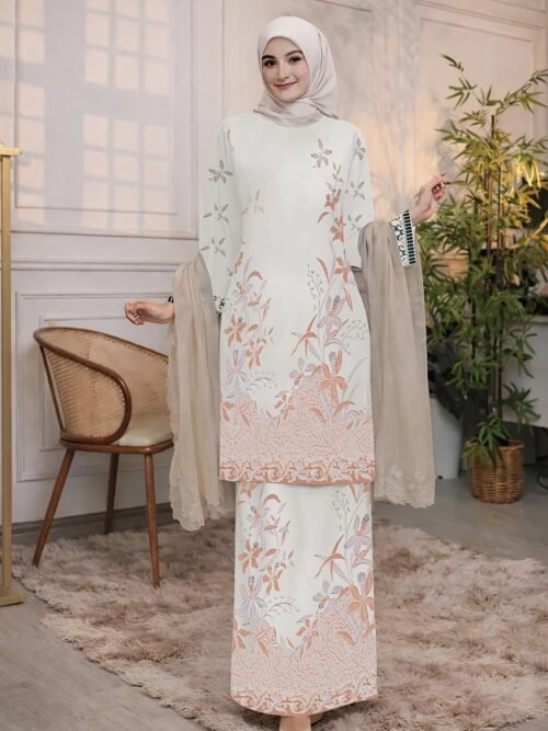 Modern Elegant Exclusive Raya Baju Kurung | Latest 2026 Batik Printed Soft & Ironless Moss Crepe Material, Long Sleeve, Crew Neck, Loose Fit For Springu002FSummer
