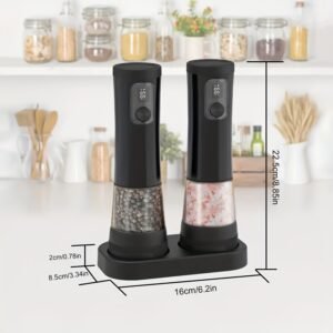 1pcu002F2pcs Automatic Electric Pepper & Salt Grinder - LED Display Stainless Steel Mill, External Coarseness Adjustment