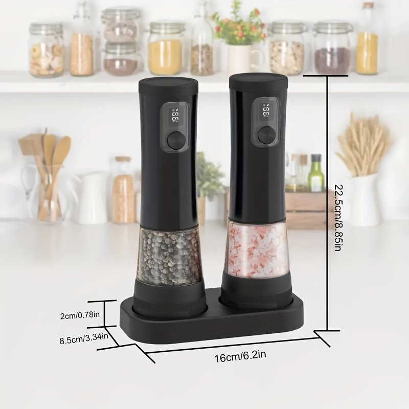 1pcu002F2pcs Automatic Electric Pepper & Salt Grinder - LED Display Stainless Steel Mill, External Coarseness Adjustment