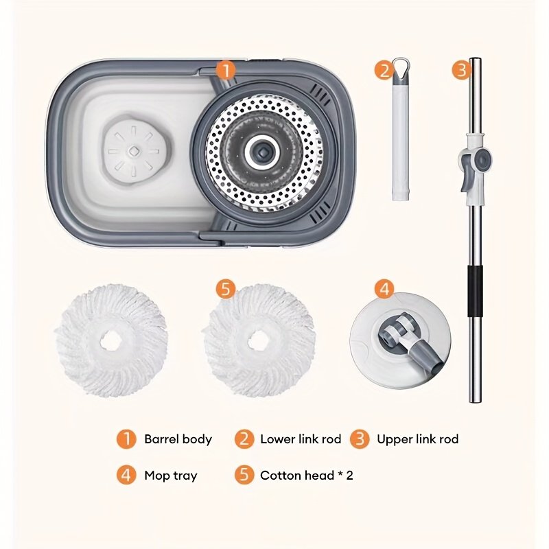 360° Quick-Spin Microfiber Mop: Hands-Free Bucket Set with Wheels & 2 Mop Pads