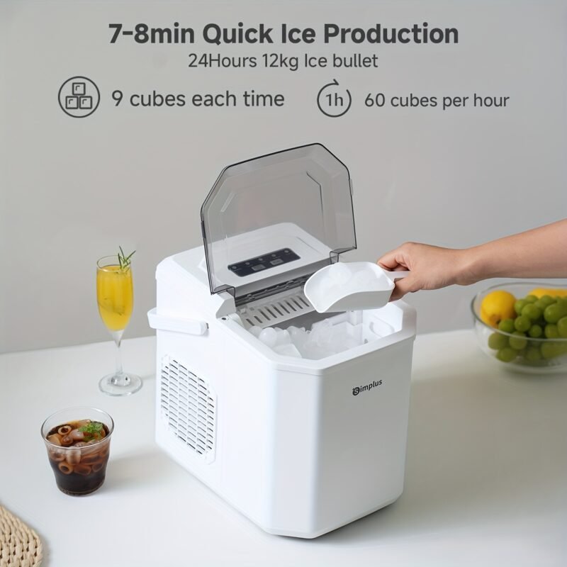 Simplus Ice Maker Household 1.3L Water Tank Compact Design Low Power Automatic Ice Production Self-cleaning Function for Convenience Rapid Ice Production In 7-8 Minutes Compact Size, Multiple Usage Scenarios, Kitchen, Dormitory, Office